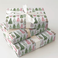 Watercolor Holiday Gift Wrap, Pink and Green Tree Wrapping Paper, Adorable Tree Christmas Wrapping Paper, Festive Modern Wrapping Paper Roll