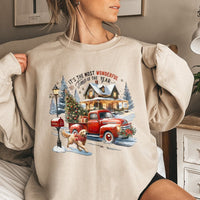 Vintage Red Truck Holiday Sweater, Christmas Golden Retriever Sweatshirt, Retro Dog Lover Crewneck, Winter Xmas Dog Pullover, Dog Mom Present
