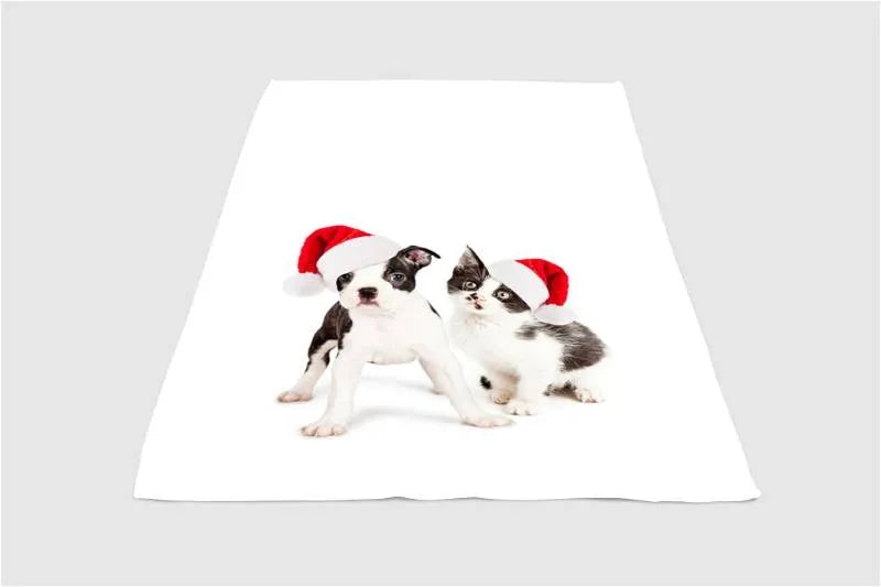 Santa Hat Pet Fleece Blanket, Cat and Dog Christmas Throw Blanket, Holiday Winter Bed Blanket, Adorable Animal Comfy Blanket, Pet Lover Present