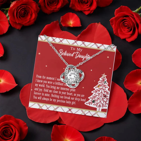 CZ Crystal Love Knot Pendant, Daughter Love Knot Necklace, Gold Finish Knot Necklace, Christmas Jewelry Present for Daughter 