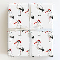 Santa Hat Bird Holiday Gift Wrap, Christmas Stork Wrapping Paper, Watercolor Winter Animal Wrapping Paper, Festive Whimsical Wrapping Paper