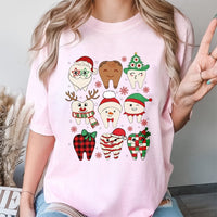 Adorable Teeth Characters Holiday Graphic Tee, Dental Christmas Shirt, Dentist Dental Hygienist T-Shirt, Assistant Clinic Apparel Present