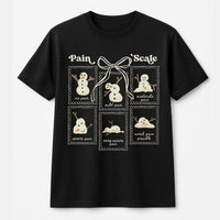 Humorous Nurse Christmas Pain Scale Shirt, Snowman Pain Scale T-Shirt, Melting Snowman Graphic Tee, Adorable Medical Holiday Hospital T-Shirt