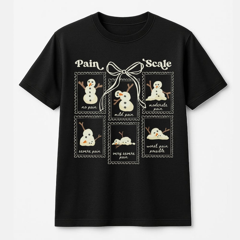 Humorous Nurse Christmas Pain Scale Shirt, Snowman Pain Scale T-Shirt, Melting Snowman Graphic Tee, Adorable Medical Holiday Hospital T-Shirt