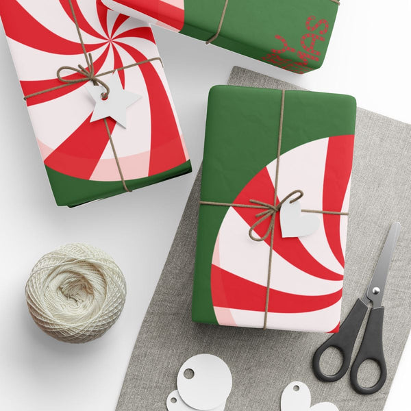 Candy Cane Holiday Gift Wrap, Peppermint Swirl Christmas Wrapping Paper, Festive Xmas Wrapping Paper Roll, Sweet Holiday Pres