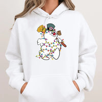 Festive Light Up Winter Snowman Hoodie, Christmas Snowman Hoodie, Retro Holiday Party Graphic Sweatshirt, Comfy Adorable Xmas Pullover Hoodie