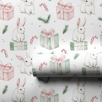 Watercolor Rabbit Holiday Gift Wrap, Adorable Bunny Christmas Wrapping Paper, Pastel Winter Bunny Wrapping Paper, Whimsical Xmas Gift Wrap