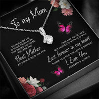 Sparkly Cubic Zirconia Ribbon Pendant Necklace, To My Mom Ribbon Necklace, 14k White Gold Finish Necklace, Mother Birthday Christmas Present