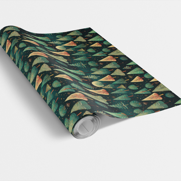 Winter Pine Forest Gift Wrap Roll, Geometric Christmas Wrapping Paper, Modern Evergreen Holiday Gift Wrap, Teal Gold Festive 