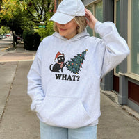 Humorous Cat Tree Graphic Hoodie, Naughty Black Cat Christmas Hoodie, Adorable Xmas Kitten Hoodie, Holiday Pullover Sweatshirt, Cat Lover Present