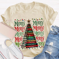 Festive Reading Holiday Graphic Tee, Christmas Book Tree Teacher Shirt, Bookish Xmas Tree T-Shirt, English Teacher Christmas Present