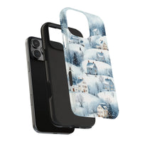 Snowy Christmas Town Cover, Watercolor Winter Village Phone Case, Dual Layer Tough Phone Case, Festive Holiday iPhone Case Present