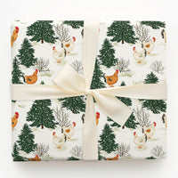 Winter Farm Gift Wrap, Christmas Chicken Wrapping Paper, Snowy Pine Forest Wrapping Paper, Rustic Holiday Chicken Wrapping Paper Roll