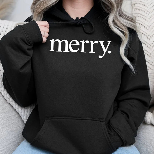 Minimalist Holiday Typography Graphic Sweatshirt, Merry Christmas Hoodie, Festive Winter Season Pullover, Comfy Xmas Apparel 