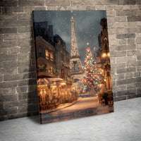 Eiffel Tower Winter Canvas Print, Paris Christmas Canvas Wall Art, Snowy Paris Landscape Wall Decor, Holiday Season Canvas Art, Winter Present