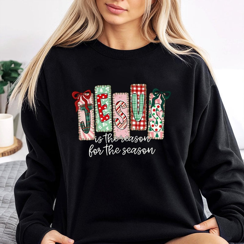Plaid Christmas Sweatshirt, Jesus Is the Reason for the Season Sweatshirt, Faith Holiday Sweatshirt, Christian Religious Christmas Crewneck