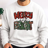 Plaid Christmas Tree Crewneck, Merry and Bright Sweatshirt, Festive Holiday Pullover Sweater, Adorable Winter Xmas Graphic Sweatshirt for Family