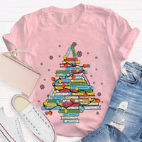 Bookish Holiday T-Shirt, Christmas Tree Books Shirt, Festive Reading Christmas Tee, Winter Book Lover Graphic Shirt, Christmas Reader Present