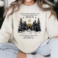 Matthew 1 21 Scripture Sweatshirt, Jesus Nativity Scene Sweatshirt, Christian Faith Sweatshirt, Religious Christmas Crewneck, Holiday Present