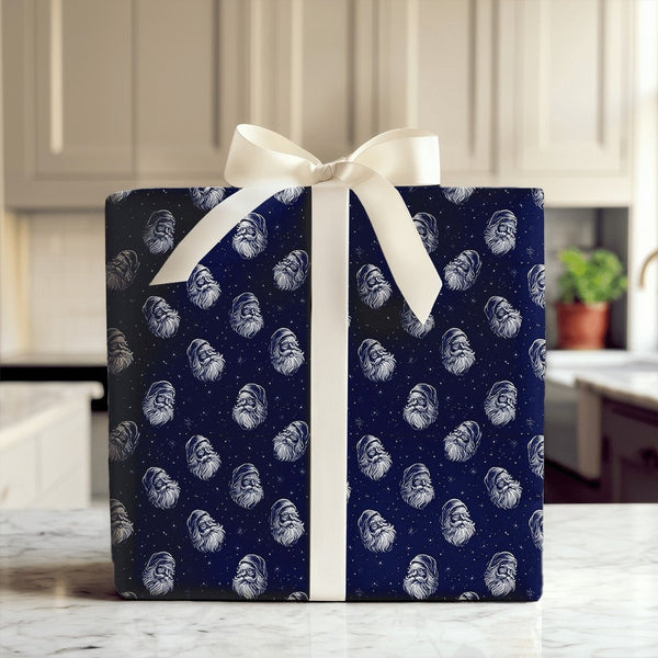 Navy Blue St Nick Holiday Gift Wrap, Vintage Santa Claus Christmas Wrapping Paper, Retro Santa Wrapping Paper Roll, Xmas Pres