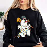 Festive Light String Holiday Sweater, Adorable Snowman Christmas Sweatshirt, Retro Snowman Crewneck Sweatshirt, Comfy Xmas Pullover Sweatshirt