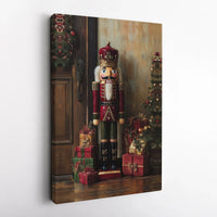 Vintage Soldier and Holiday Tree Canvas Print, Christmas Nutcracker Wall Art, Festive Stretched Canvas Decor, Christmas Present Idea