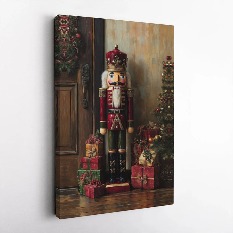 Vintage Soldier and Holiday Tree Canvas Print, Christmas Nutcracker Wall Art, Festive Stretched Canvas Decor, Christmas Present Idea