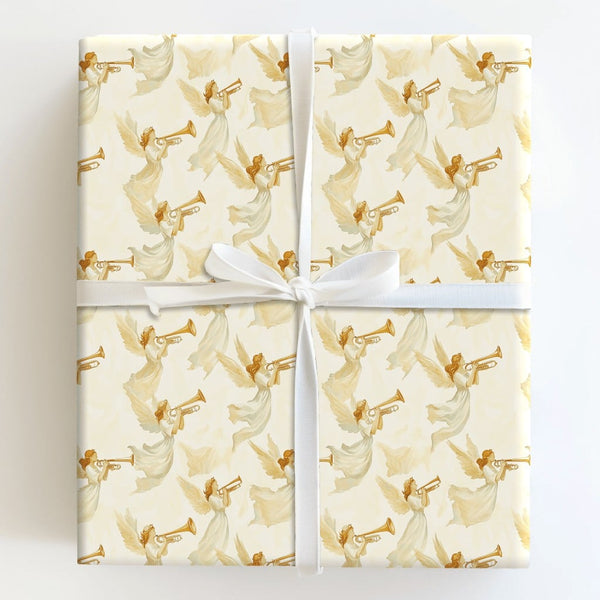 Watercolor Religious Angel Holiday Gift Wrap, Trumpeting Angels Christmas Wrapping Paper, Christian Christmas Wrapping Paper 