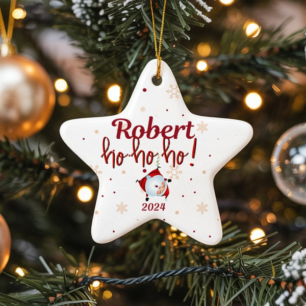 Custom Name and Year Christmas Star Ornament, Personalized Star Ornament, Ceramic Holiday Star Decor, Family Keepsake Christm