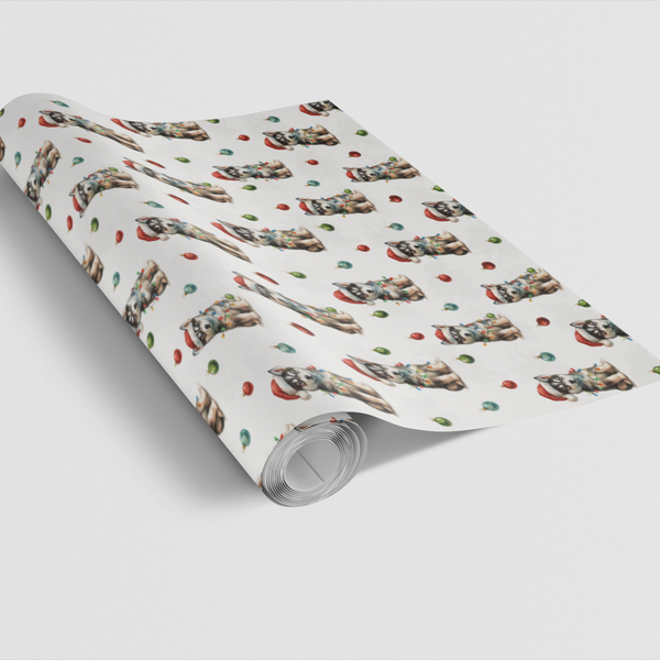 Santa Hat Dog Gift Wrap Paper, Husky Puppy Christmas Wrapping Paper, Festive Holiday Wrapping Paper Roll, Dog Lover Xmas Gift