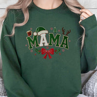 Santa Hat Red Bow Mother Holiday Crewneck, Christmas Mama Sweatshirt, Adorable Merry Mama Xmas Pullover, Comfy Holiday Present for Mom
