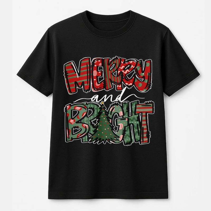 Festive Holiday Tree Graphic T-Shirt, Merry and Bright Christmas T-Shirt, Adorable Retro Xmas T-Shirt, Winter Holiday Season Graphic Tee