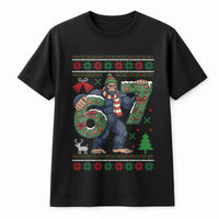 Humorous Sasquatch Ugly Sweater Shirt, Bigfoot 67 Christmas T-Shirt, 67th Birthday Bigfoot Tee, Retro Bigfoot Graphic T-Shirt, Holiday Present