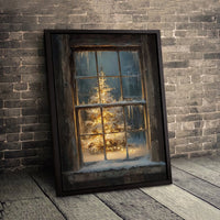 Snowy Cabin Winter Scene Digital Download, Christmas Tree Window Wall Art, Festive Holiday Poster, Comfy Rustic Christmas Wall Decor