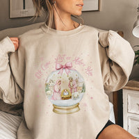 Christian Nativity Snow Globe Crewneck, Oh Come Let Us Adore Him Sweatshirt, Faith Christmas Sweater, Religious Holiday Pullover Present