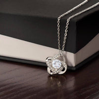 18k Yellow Gold Finish Pendant Necklace, Our First Christmas Love Knot Necklace, Cubic Zirconia Knot Necklace, Holiday Present for Wife
