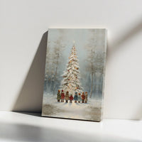 Children Playing in Snow Canvas Art, Vintage Christmas Tree Canvas Print, Nostalgic Holiday Canvas Decor, Winter Wonderland Wall Art Present