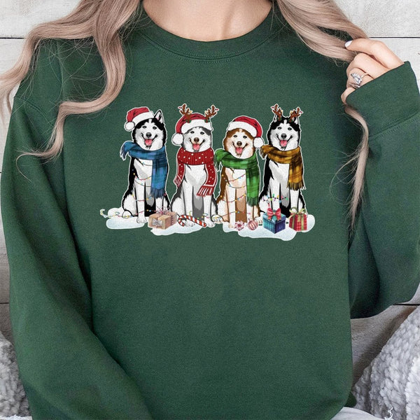 Adorable Festive Dog Lover Sweater, Husky Christmas Sweatshirt, Winter Siberian Husky Holiday Crewneck, Christmas Dog Owner P