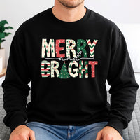 Festive Tree Graphic Sweatshirt, Merry and Bright Christmas Sweatshirt, Winter Holiday Sweatshirt, Adorable Xmas Pullover Crewneck Present