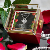 Rotating Rose Box Love Knot Pendant, Daughter Christmas Love Knot Necklace, White Gold Finish Necklace, Holiday Present for Daughter Her