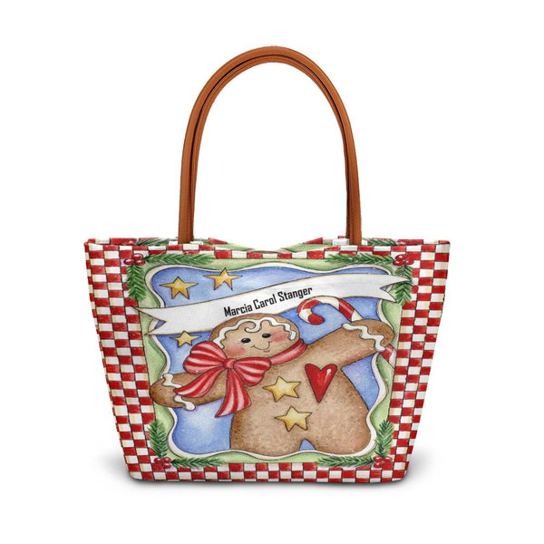 Christmas Holiday Cookie Handbag, Personalized Gingerbread Man Tote Bag, Festive Winter Shoulder Bag, Seasonal Xmas Shopper P