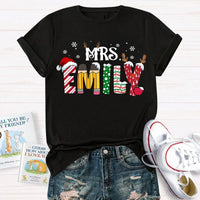 Custom Name Teacher Shirt, Personalized Christmas Teacher T-Shirt, Holiday School Educator Graphic Tee, Xmas Teacher Appreciation Present Tee