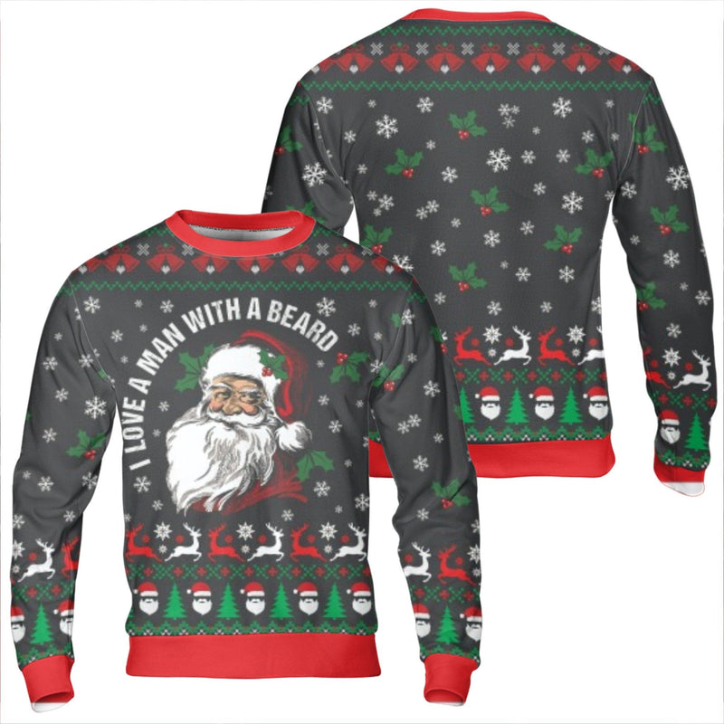 Humorous Santa Claus Xmas Sweatshirt, I Love a Man with a Beard Christmas Sweatshirt, Adorable Holiday Beard Sweatshirt, Winter Crewneck Present