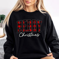 Plaid Holiday Sweatshirt, Buffalo Plaid Merry Christmas Sweatshirt, Red Plaid Christmas Crewneck, Comfy Winter Pullover, Xmas Present for Women