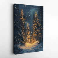 Glowing Christmas Tree Poster, Winter Forest Canvas Wall Art, Night Landscape Canvas Print, Holiday Decor Art Printable Digital Download