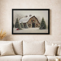 Rustic Winter Farmhouse Canvas Print, Snowy Christmas Barn Canvas Wall Art, Holiday Landscape Canvas Decor, Country Xmas Wall Art Present