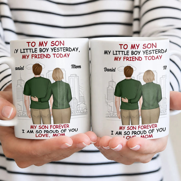 Custom Mother and Son Cartoon Mug, Personalized to My Son Coffee Mug, Proud Mom Ceramic Mug, Christmas Birthday Present from 