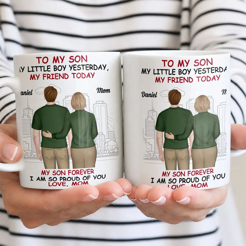 Custom Mother and Son Cartoon Mug, Personalized to My Son Coffee Mug, Proud Mom Ceramic Mug, Christmas Birthday Present from Mom