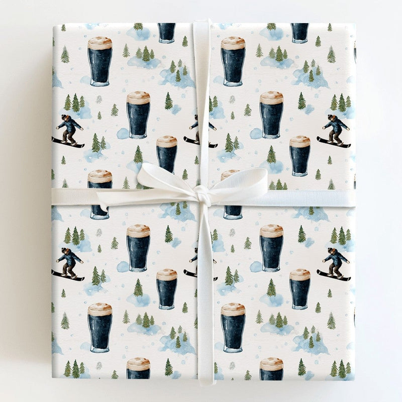 Winter Sports Stout Gift Wrap, Snowboarder Beer Wrapping Paper, Snowy Pines Drinks Wrapping Paper, Craft Beer Lover Christmas Wrapping Paper