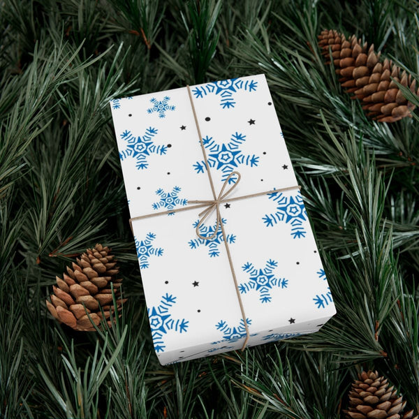 Winter Holiday Gift Wrap, Blue Snowflake Wrapping Paper, Christmas Snowflake Wrapping Paper, Seasonal Frozen Ice Pattern Gift